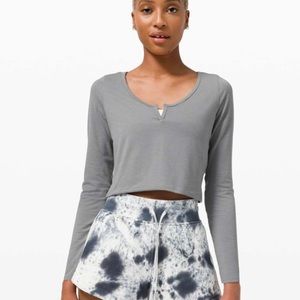 Lululemon Cropped Henley Long Sleeve in Heathered Asphalt Grey